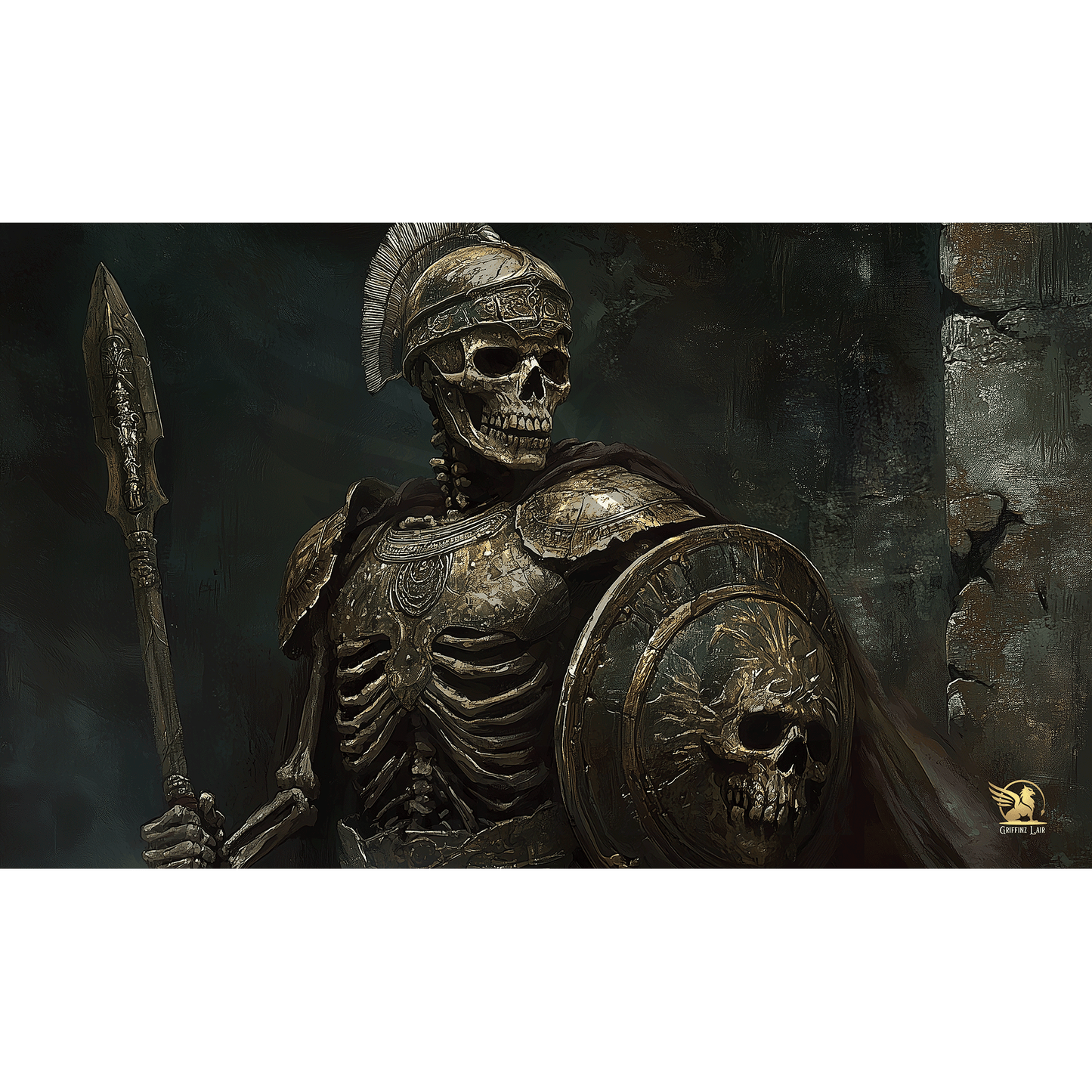 Skeleton Sentry #2 Playmat 14 in x 24 in - High-Quality, Vibrant Colors with Stitched Edges